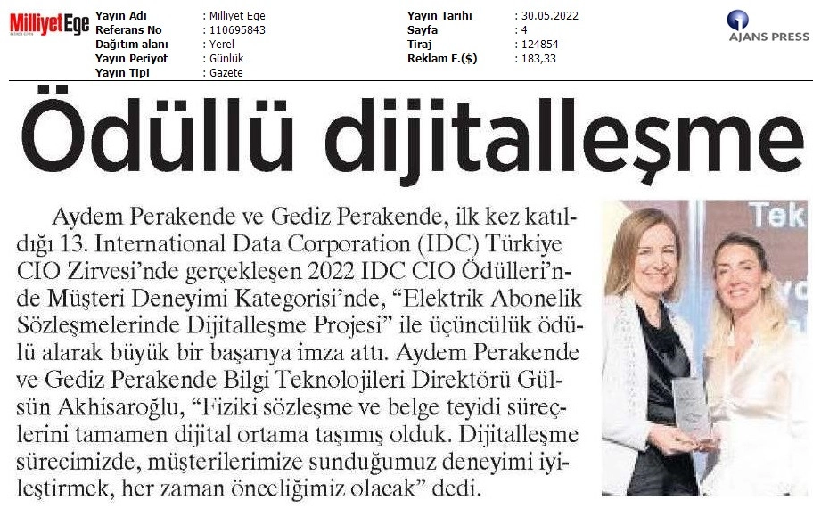  IDC CIO Zirvesi Müşteri Deneyimi Ödülümüz 